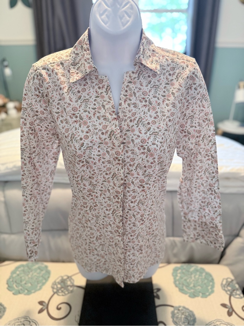 croft & barrow Cream Button-Down Shirt with Pink Floral and Paisley Print